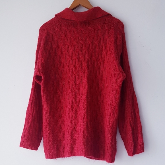 WOODS & GRAY Red Mohair Blend Knitted Long Cardigan - Picture 10 of 10